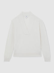 Women Cashmere V-Neck Jumper in Cream