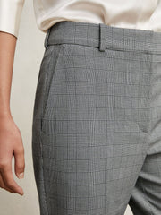 Women Check Slim-Fit Suit Trousers in Grey
