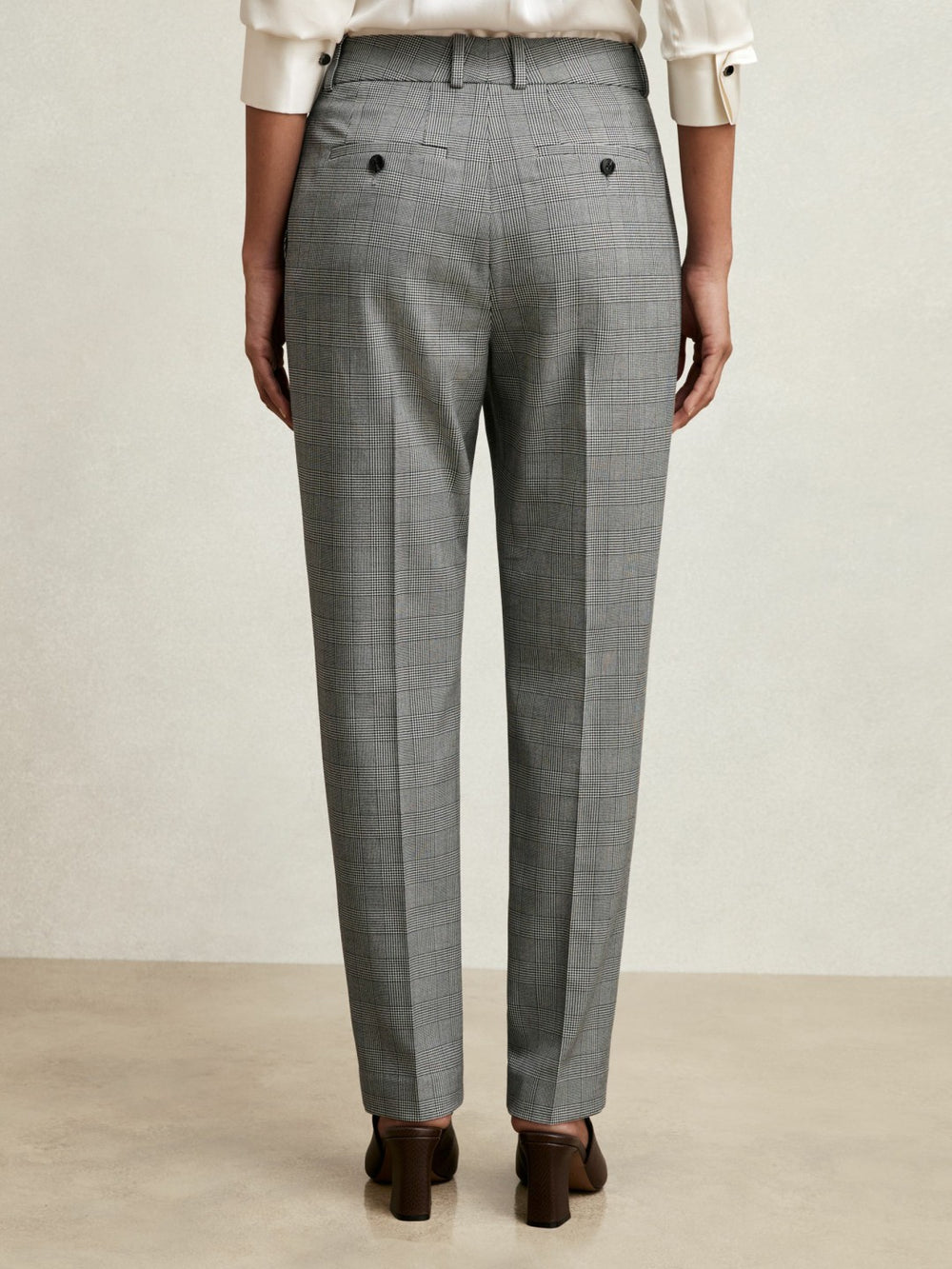 Women Check Slim-Fit Suit Trousers in Grey