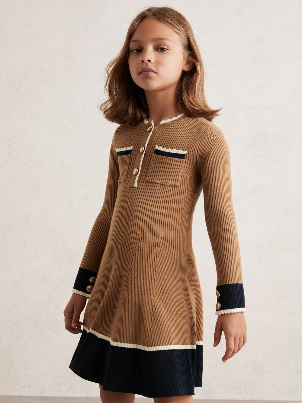 Children & Baby 9-13 yrs Scallop-Trim Rib-Knit Dress in Camel