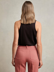 Women Cotton-Blend Cowl-Neck Sleeveless Top in Plum Purple