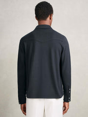 Men Cotton-Cashmere Western Knitted Shirt in Navy