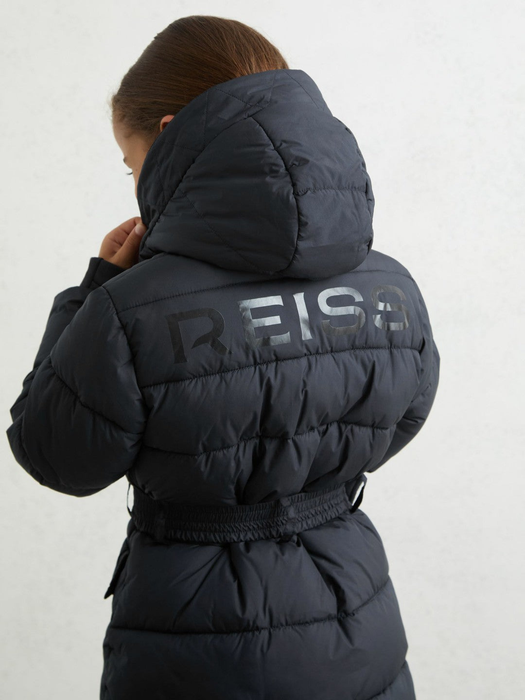 Children & Baby Longline Hooded Puffer Coat in Navy