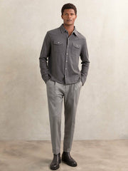Men Cotton-Cashmere Western Knitted Shirt in Charcoal Grey