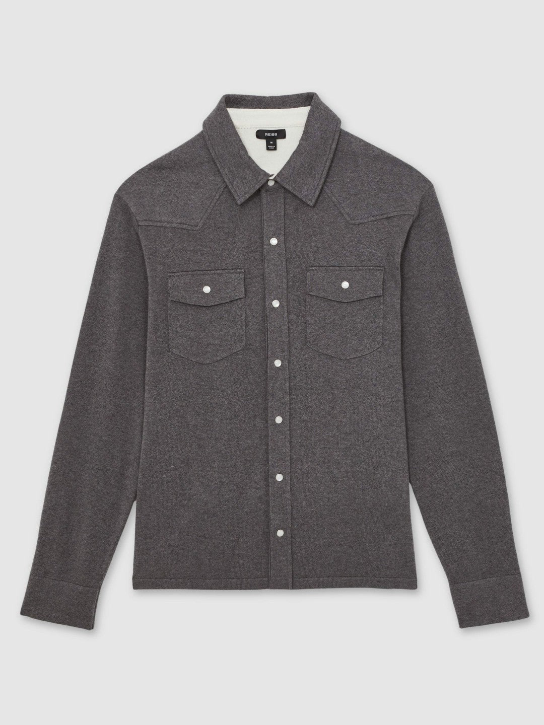Men Cotton-Cashmere Western Knitted Shirt in Charcoal Grey