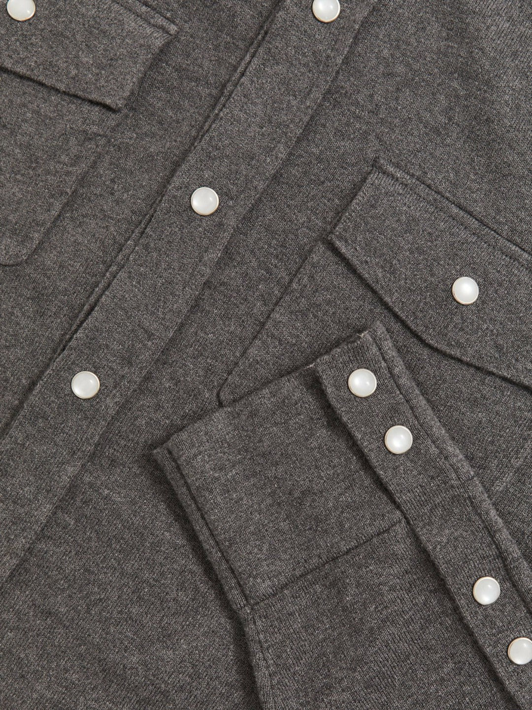 Men Cotton-Cashmere Western Knitted Shirt in Charcoal Grey