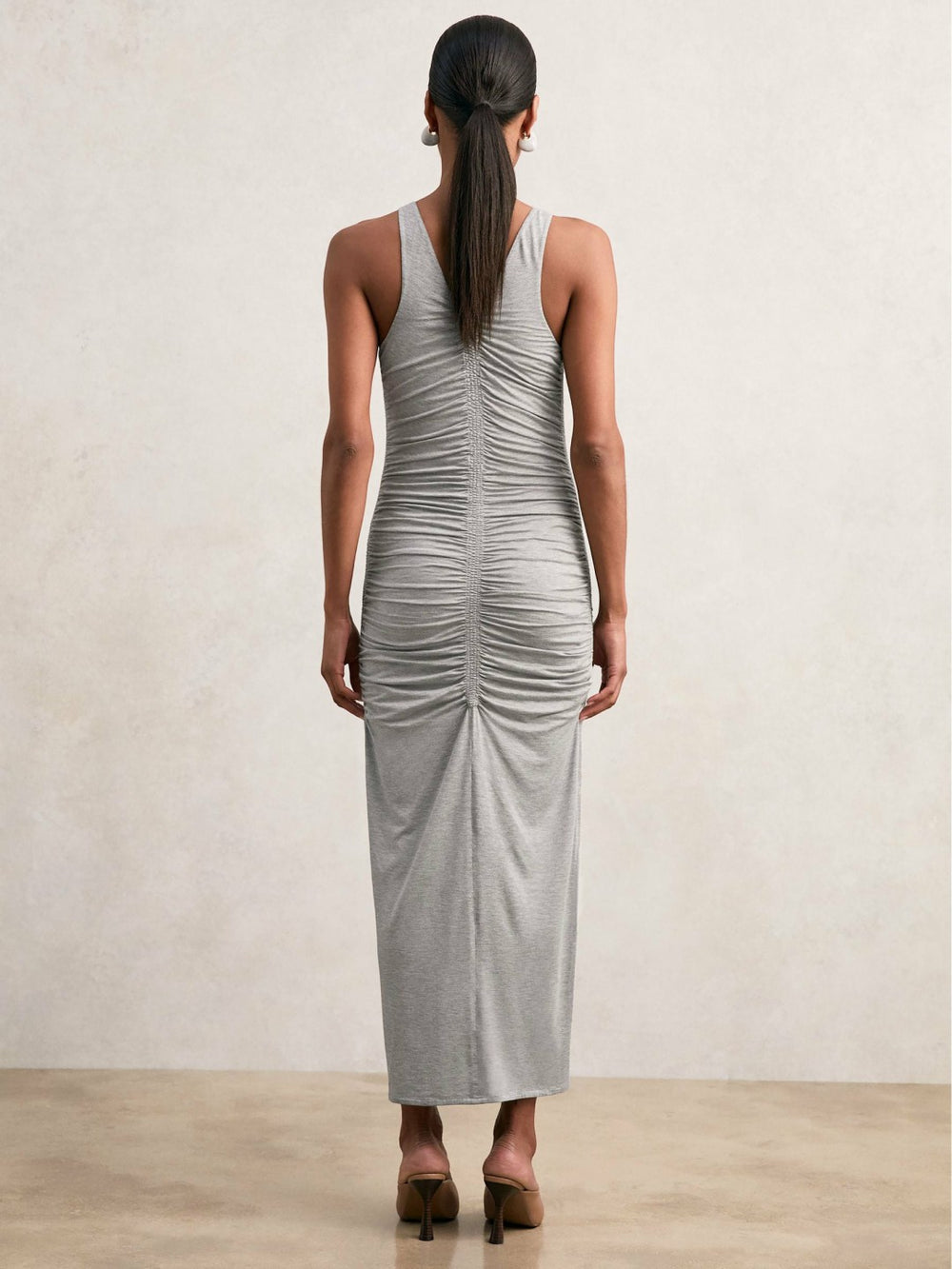 Women Stretch-Modal Ruched Jersey Dress in Grey