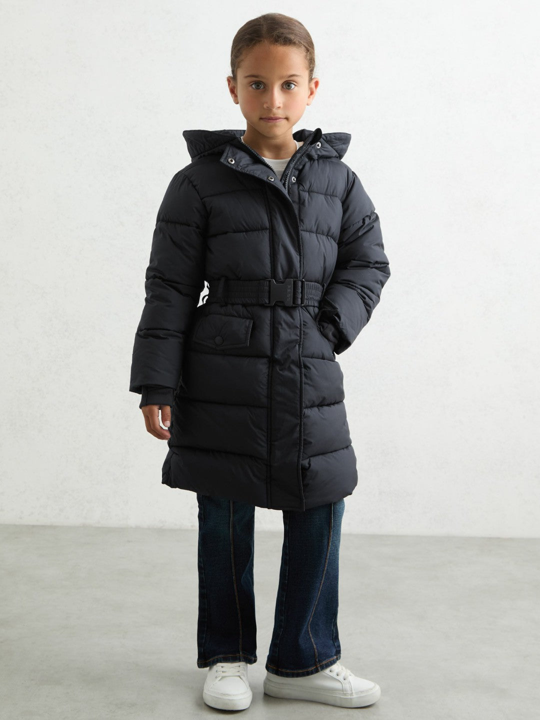 Children & Baby Longline Hooded Puffer Coat in Navy