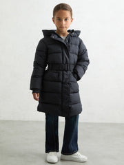 Children & Baby Longline Hooded Puffer Coat in Navy