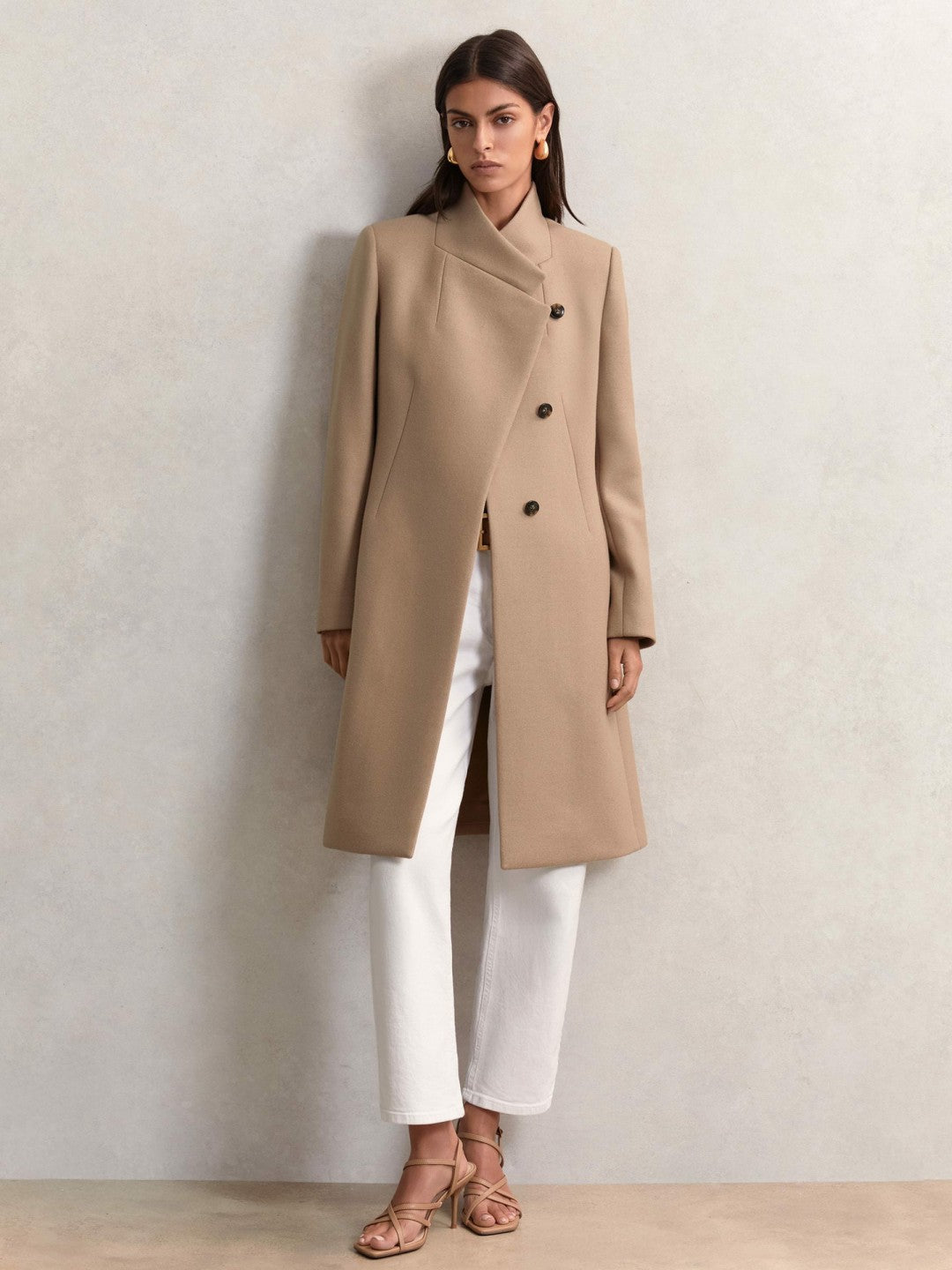 Women Petite Coat in Camel