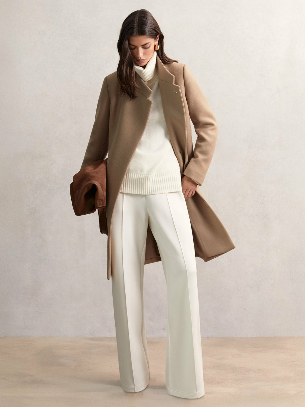 Women Petite Coat in Camel