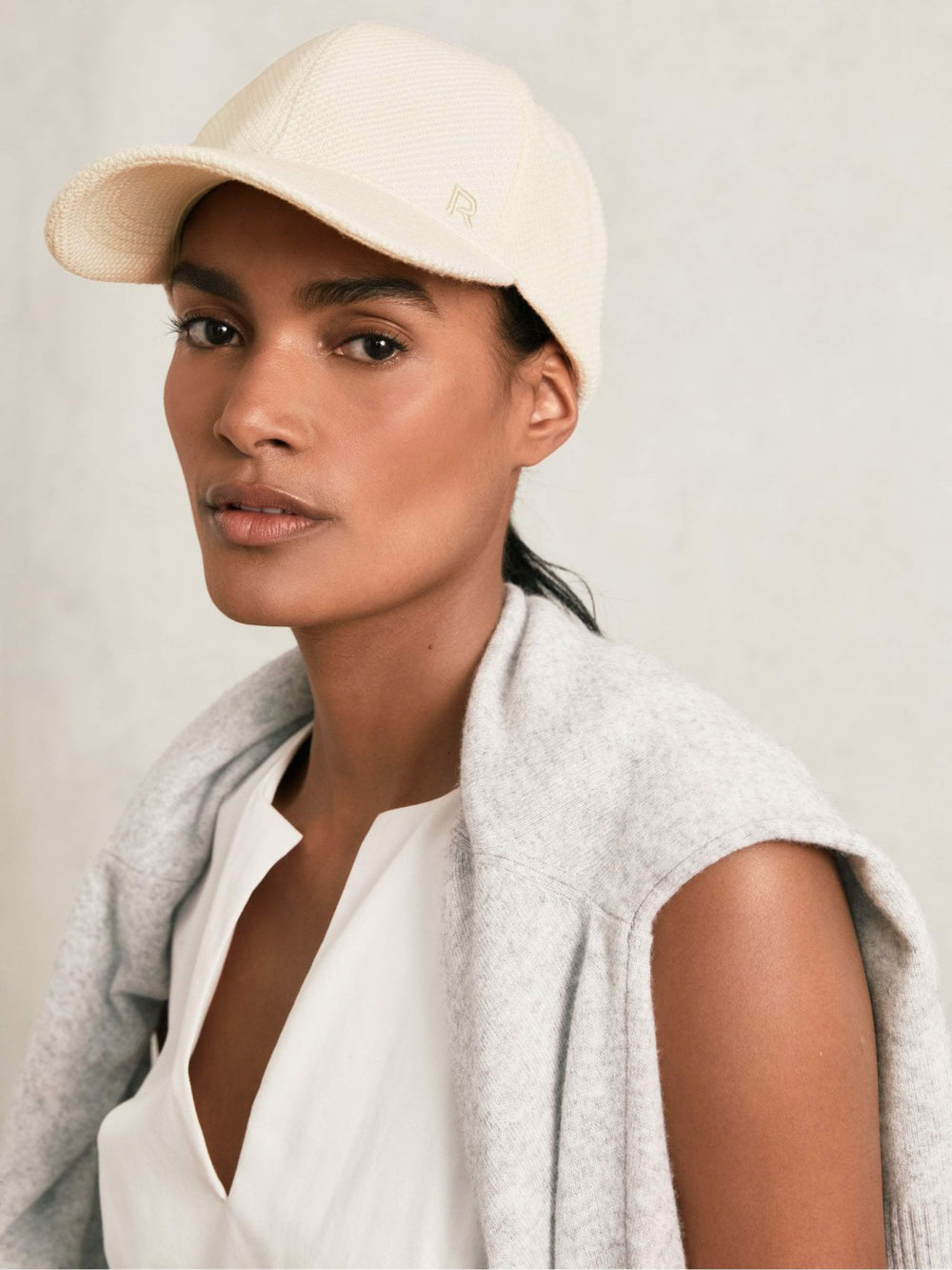 Women Waffle-Knit Baseball Cap in Neutral
