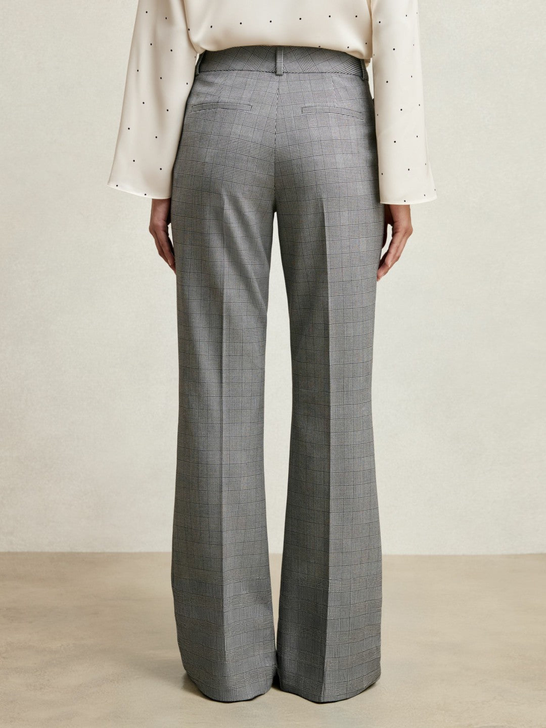 Women Petite Check Flared Suit Trousers in Grey