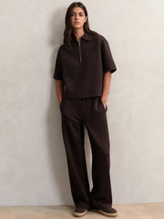 Women Short-Sleeve Half-Zip Sweatshirt in Plum Purple