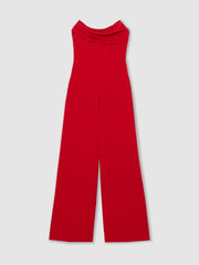 Women Structured Strapless Wide-Leg Jumpsuit in Red