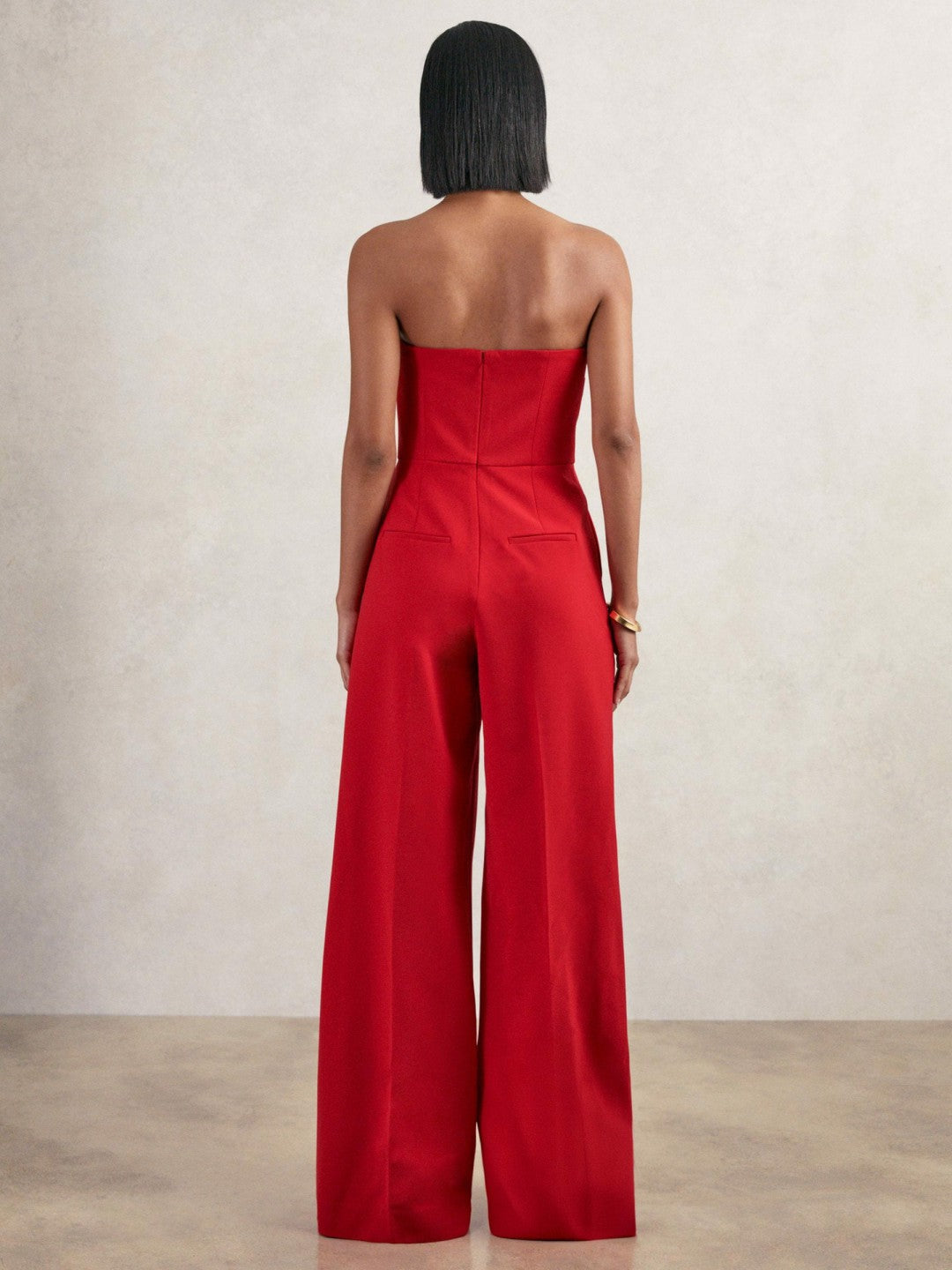 Women Structured Strapless Wide-Leg Jumpsuit in Red
