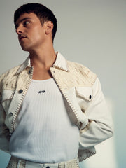 Men | Tom Daley Crochet Denim Jacket in Off White