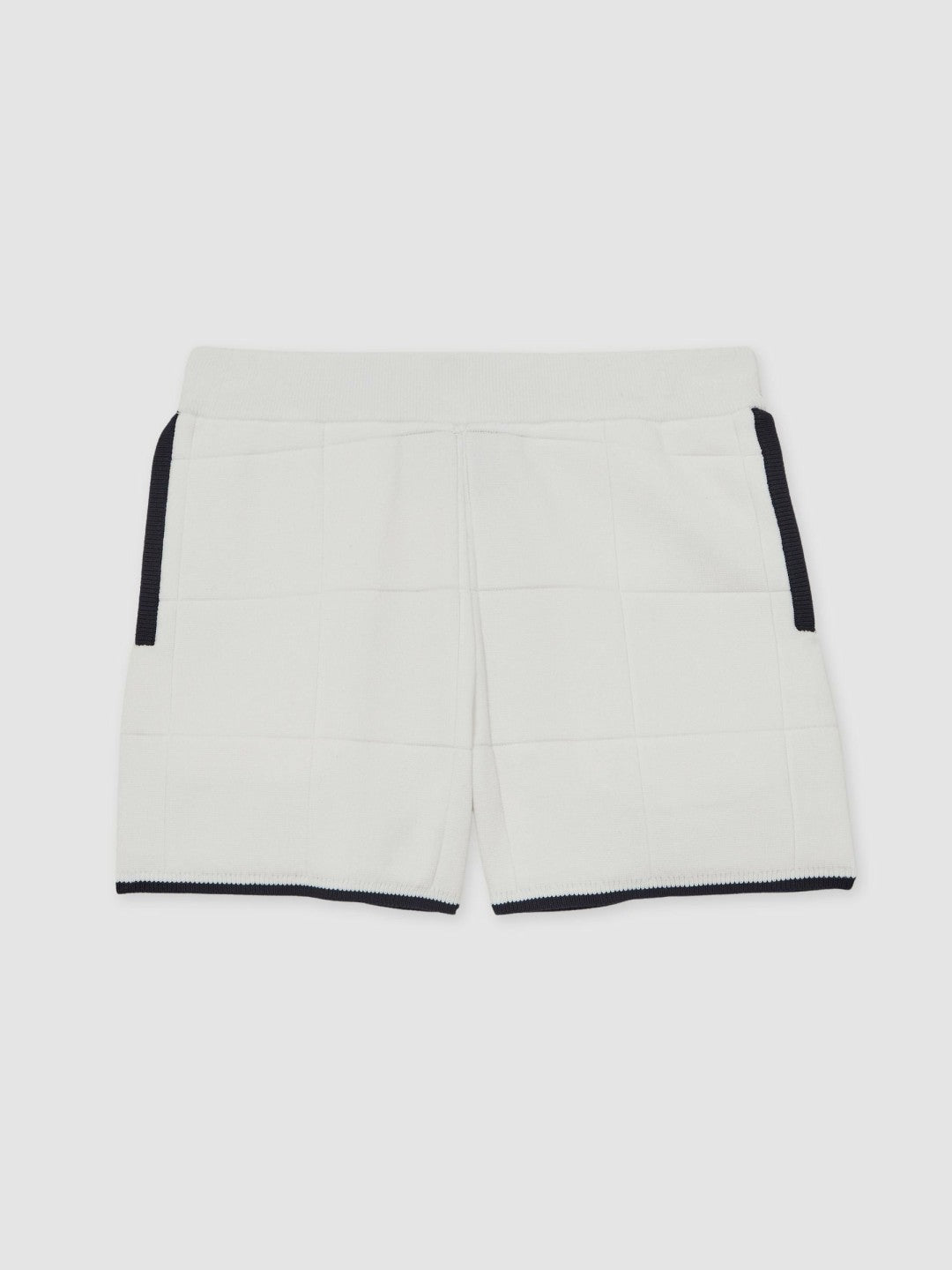 Children & Baby Tipped Knit Stitch-Detail Shorts in White/Navy