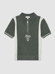 Children & Baby 3-9 yrs Chenille Tipped Motor Cars Polo Shirt in Dark Sage Green/White