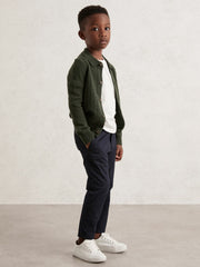 Children & Baby 3-9 yrs Wool V-Stitch Button-Through Cardigan in Forest Green