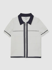 Children & Baby 13-14 yrs Tipped Knit Zip-Through Shirt in White/Navy