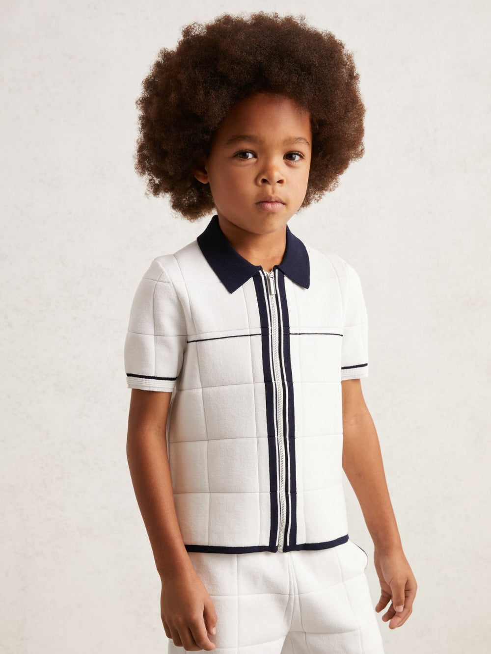 Children & Baby 9-13 yrs Tipped Knit Zip-Through Shirt in White/Navy