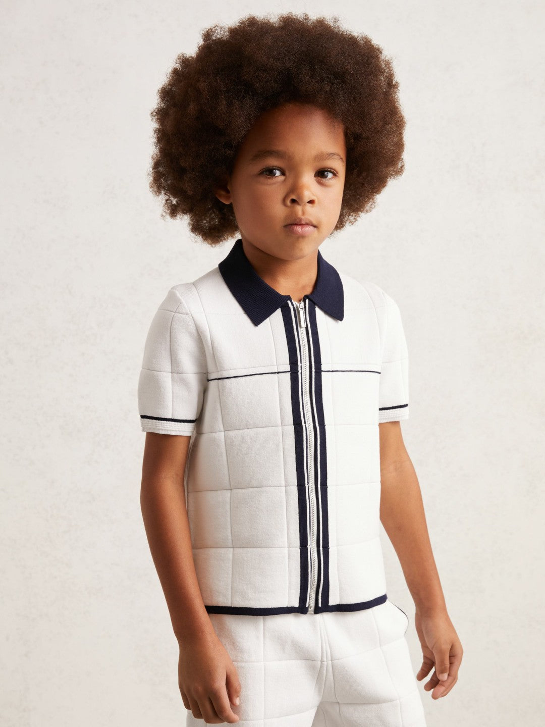 Children & Baby 9-13 yrs Tipped Knit Zip-Through Shirt in White/Navy