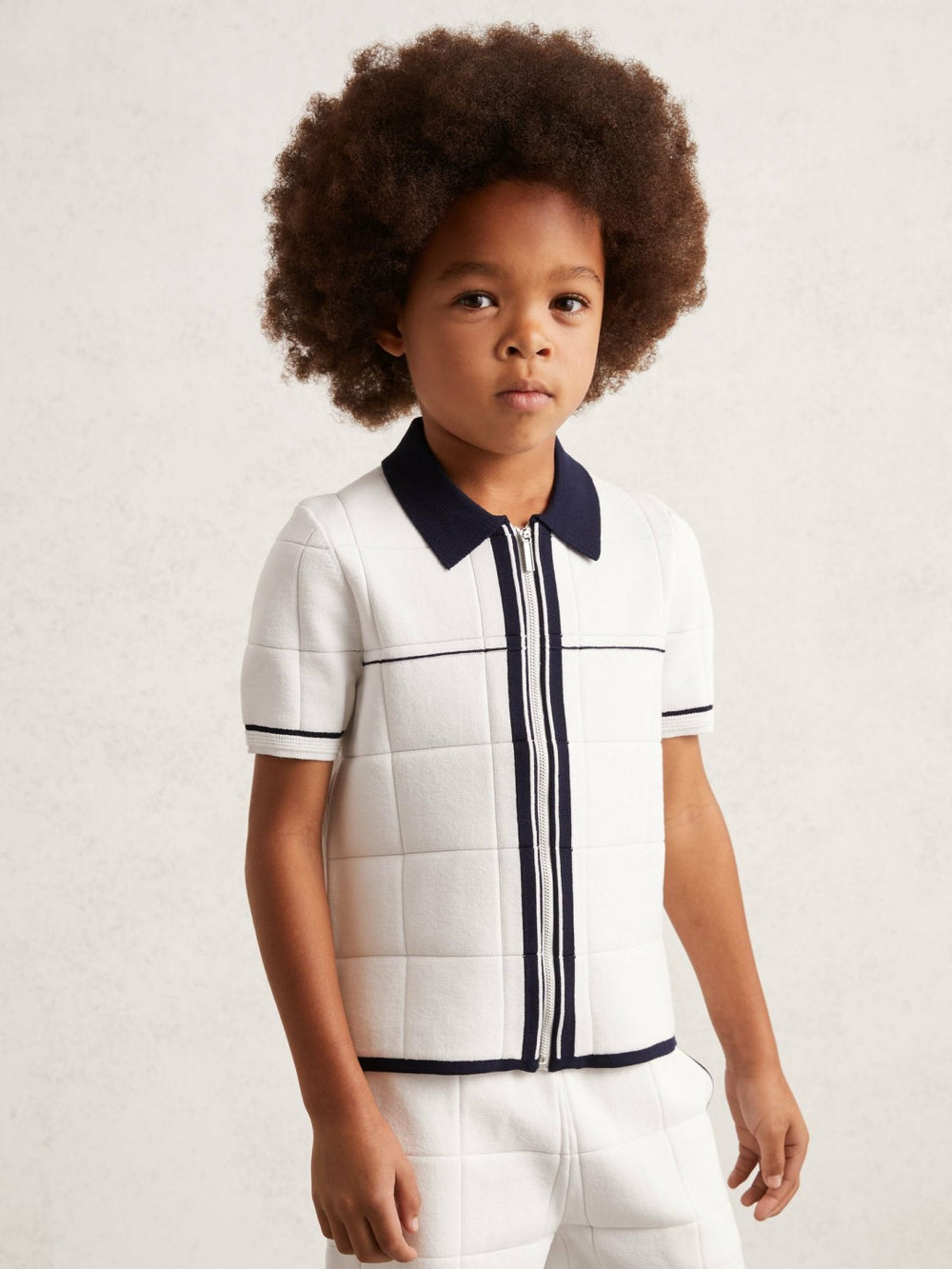 Children & Baby 3-9 yrs Tipped Knit Zip-Through Shirt in White/Navy