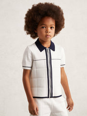 Children & Baby 3-9 yrs Tipped Knit Zip-Through Shirt in White/Navy
