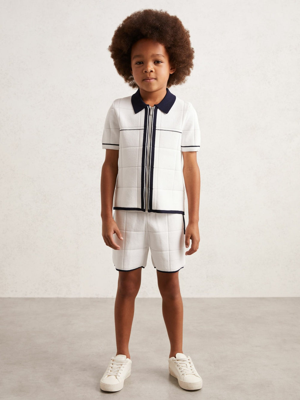 Children & Baby 3-9 yrs Tipped Knit Zip-Through Shirt in White/Navy