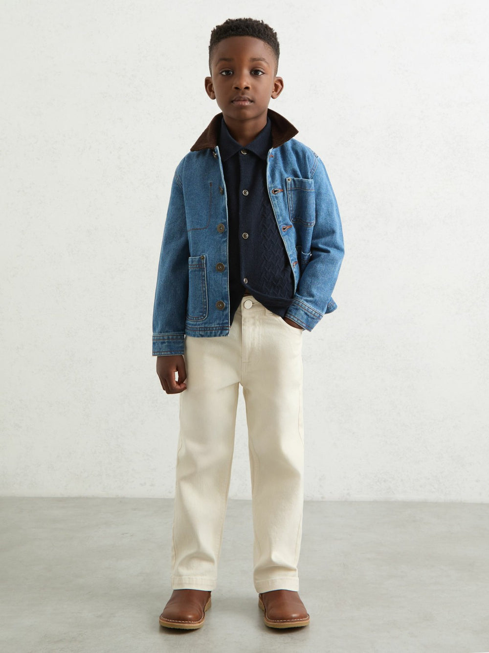 Children & Baby 3-9 yrs Wool V-Stitch Button-Through Cardigan in Navy Blue