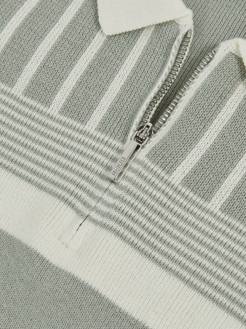 Children & Baby 13-14 yrs Cotton Stripe Knit Half-Zip Polo Shirt in Sage Green/Off White
