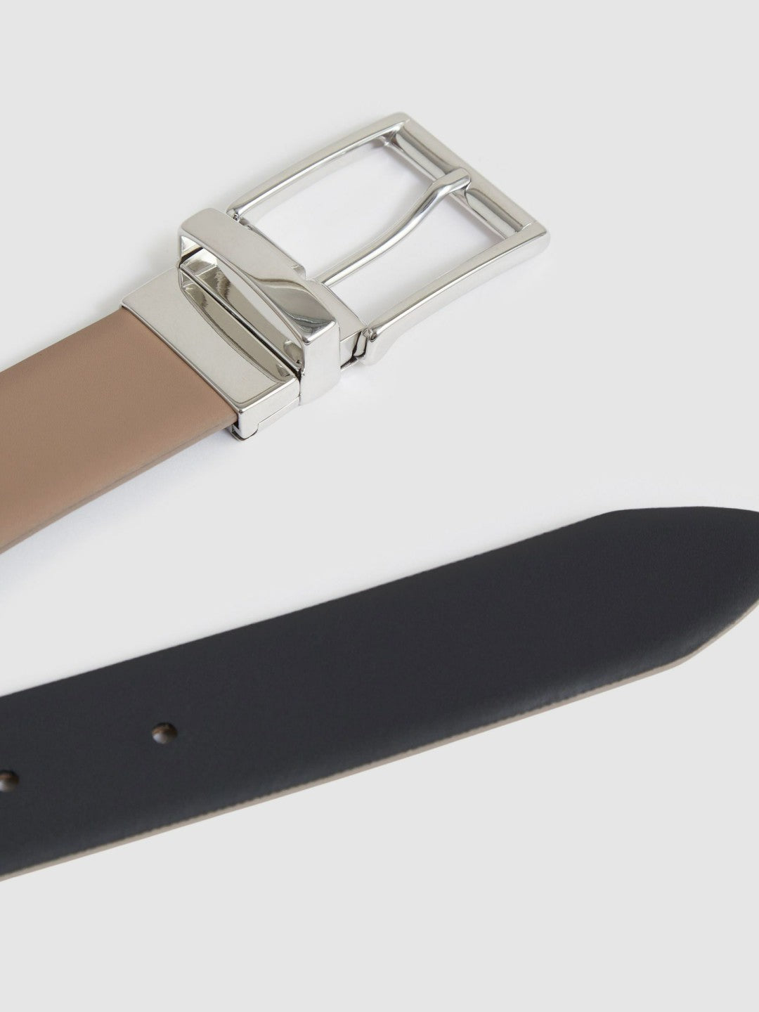 Men Reversible Leather Belt in Dark Stone/Navy