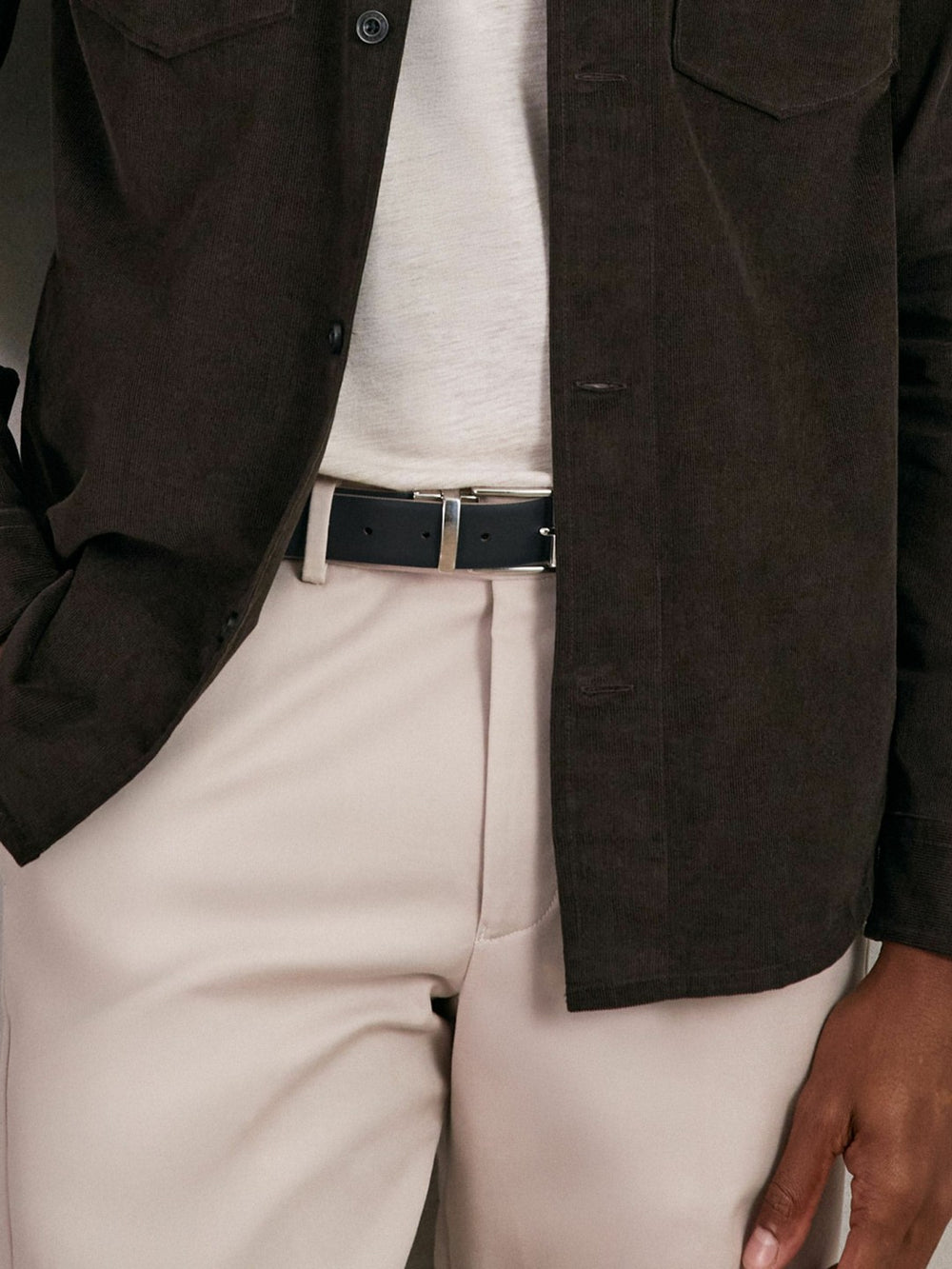 Men Reversible Leather Belt in Dark Stone/Navy