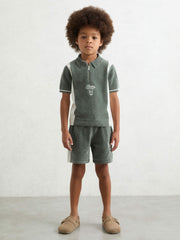 Children & Baby 13-14 yrs Chenille Tipped Motor Cars Shorts in Dark Sage Green/White