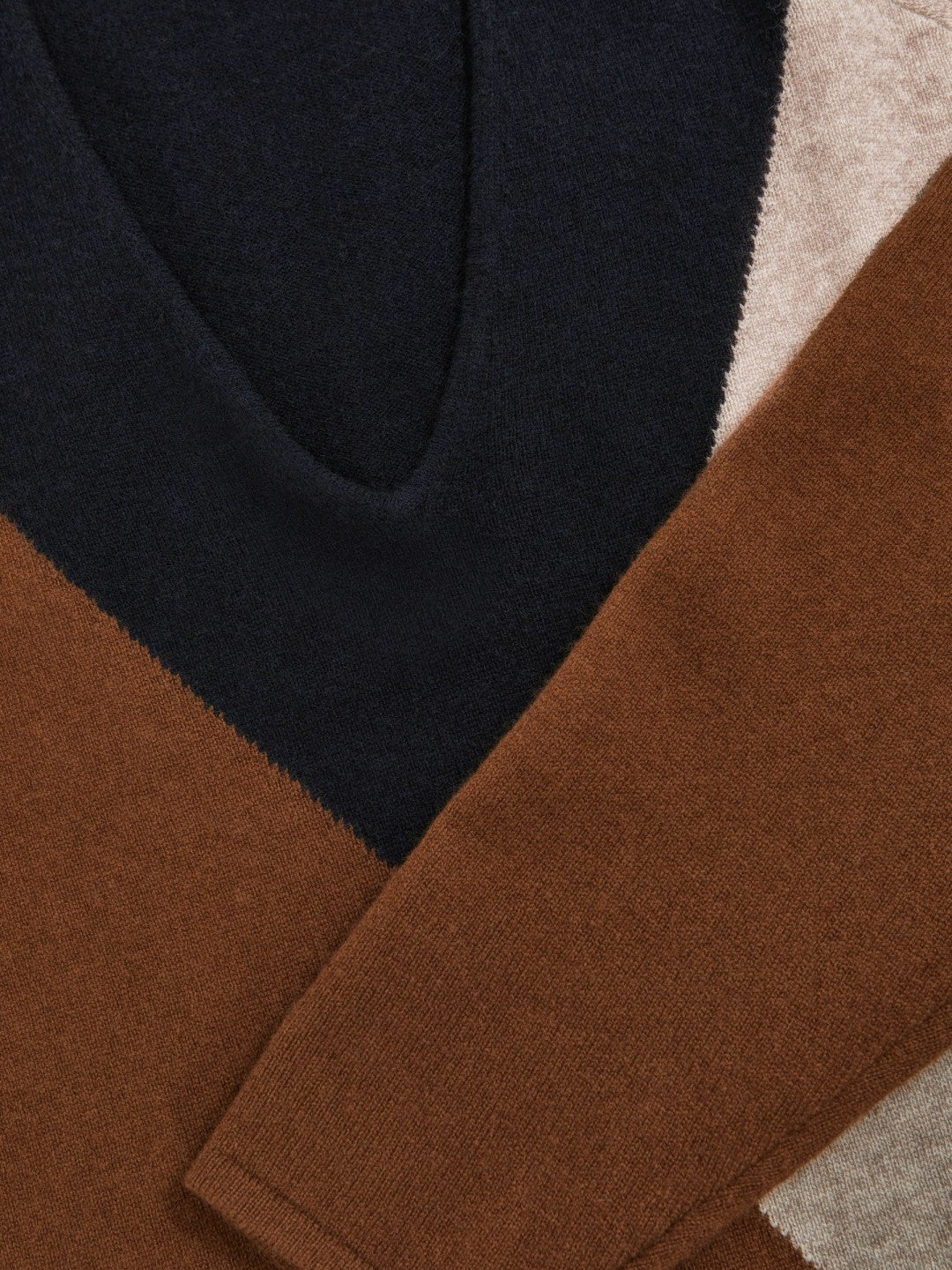 Women Wool-Blend Colourblock Knit Jumper with Cashmere in Toffee Brown/Navy/Neutral