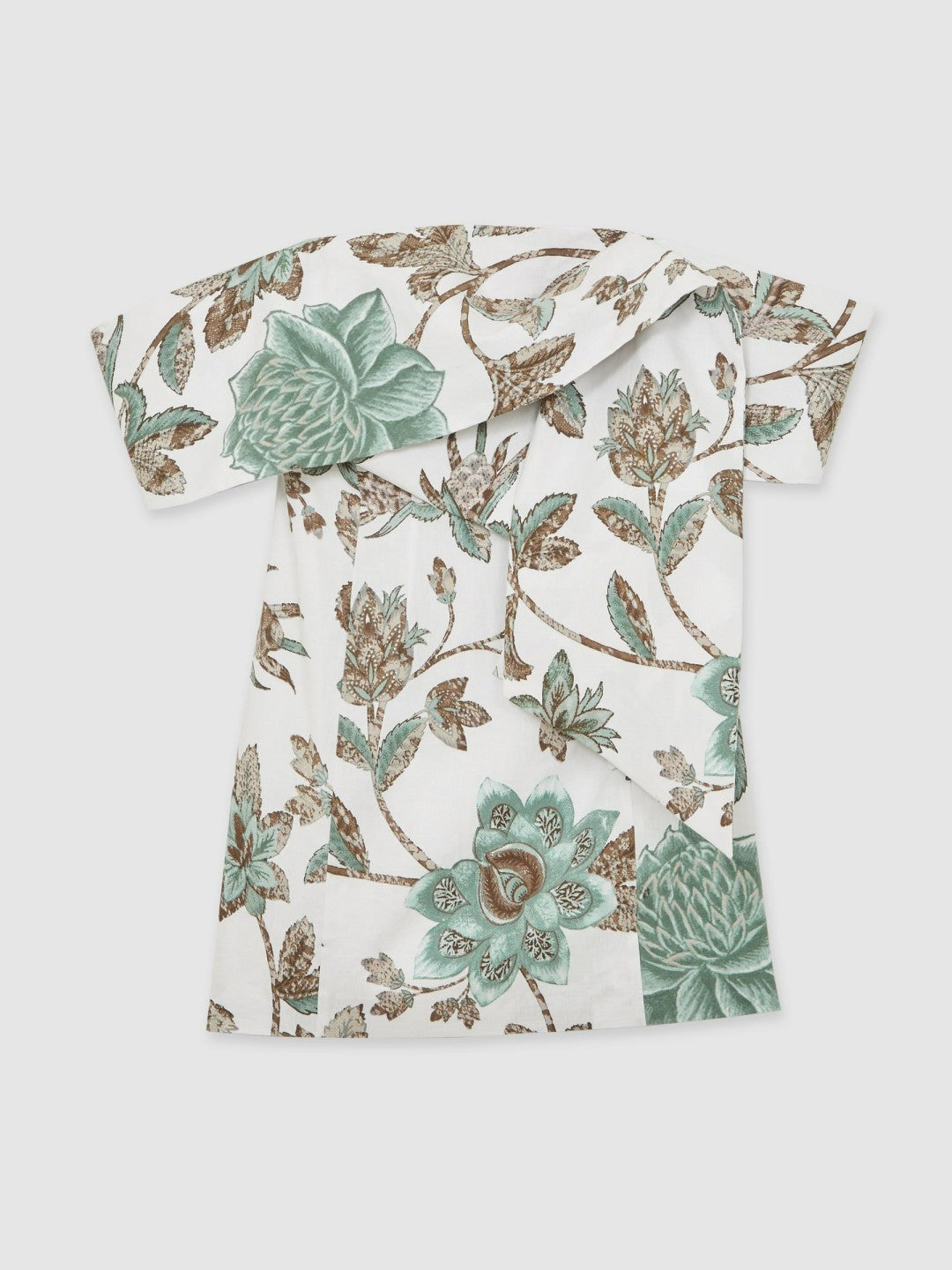 Women Sculpted Off-Shoulder Floral Mini Dress Linen-Cotton in Ivory