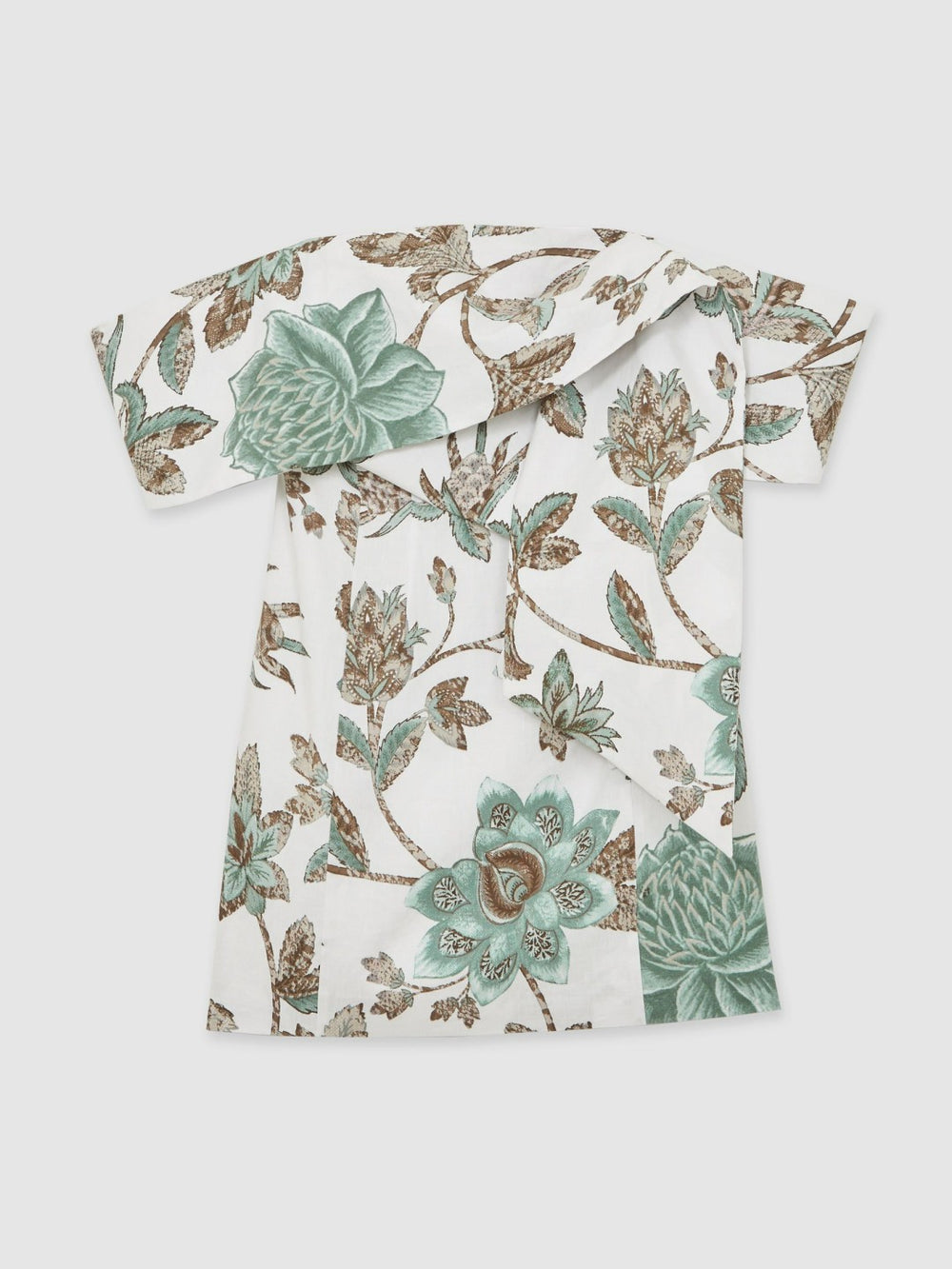 Women Sculpted Off-Shoulder Floral Mini Dress Linen-Cotton in Ivory