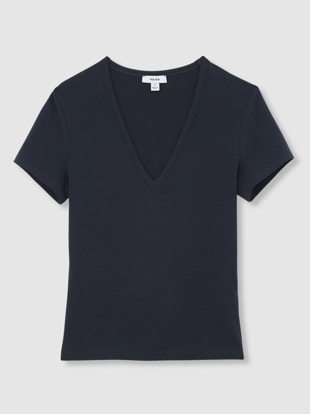 Women Stretch Cotton V-Neck T-Shirt in Navy