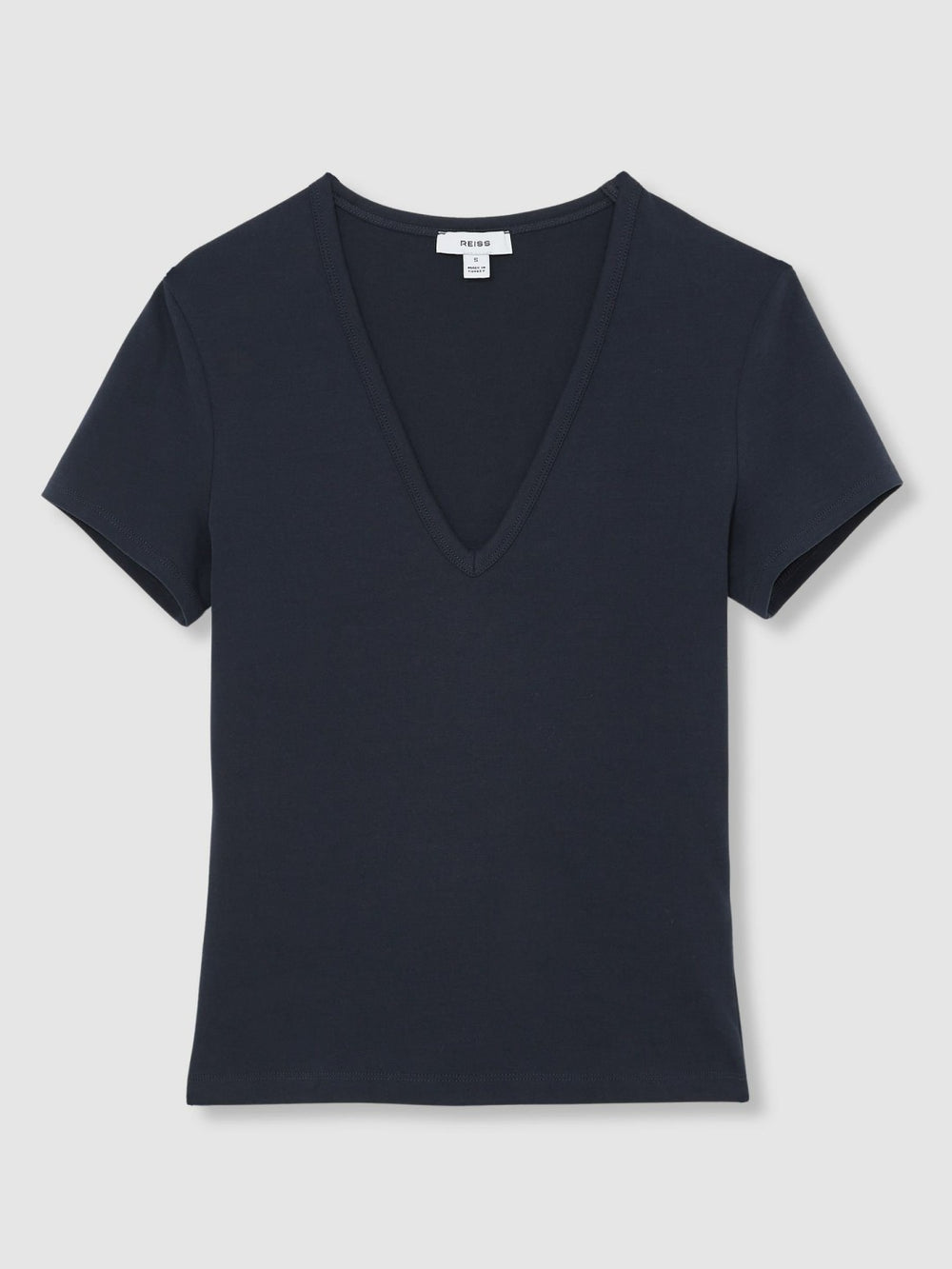 Women Stretch Cotton V-Neck T-Shirt in Navy