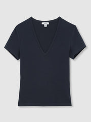 Women Stretch Cotton V-Neck T-Shirt in Navy