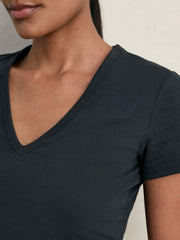 Women Stretch Cotton V-Neck T-Shirt in Navy