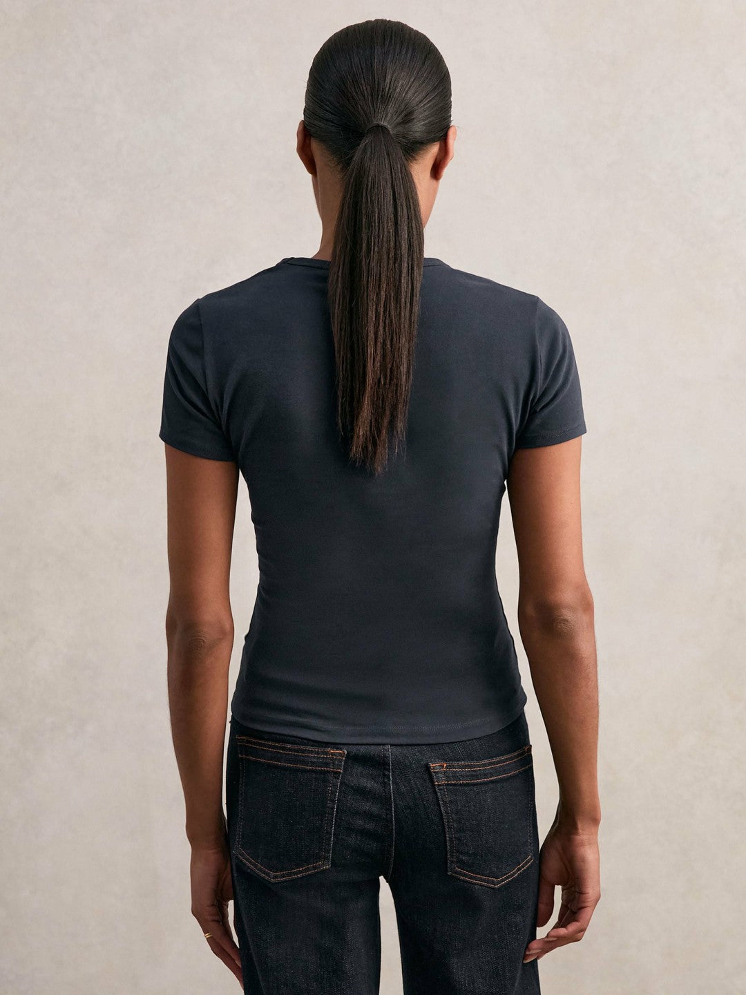 Women Stretch Cotton V-Neck T-Shirt in Navy