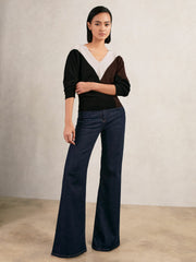 Women Wool-Blend Colourblock Knit Jumper with Cashmere in Black/Burgundy/Cream