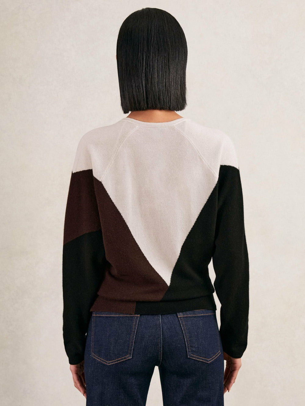 Women Wool-Blend Colourblock Knit Jumper with Cashmere in Black/Burgundy/Cream