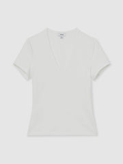 Women Stretch Cotton V-Neck T-Shirt in White