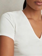 Women Stretch Cotton V-Neck T-Shirt in White