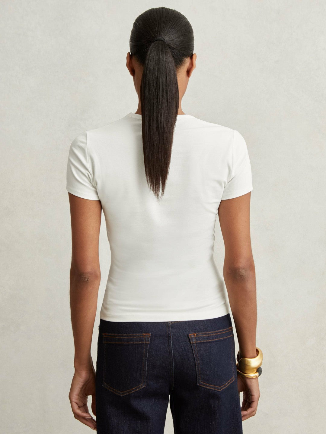 Women Stretch Cotton V-Neck T-Shirt in White