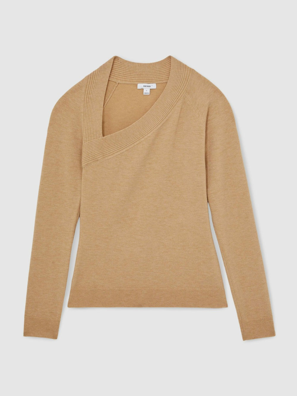 Women Wool-Blend Asymmetric Knit Top in Camel