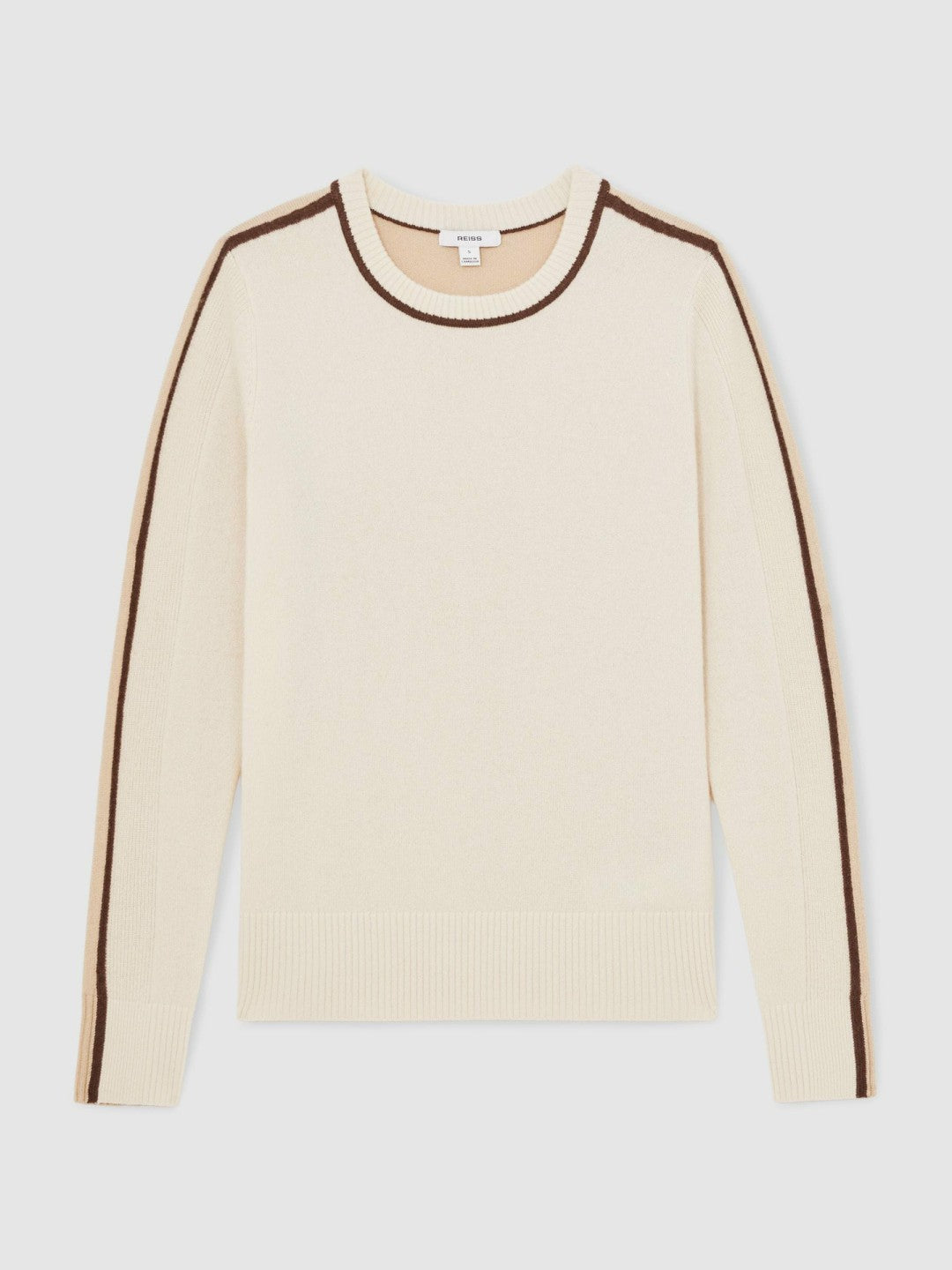 Women Wool-Blend Colour-Block Jumper With Cashmere in Cream/Neutral